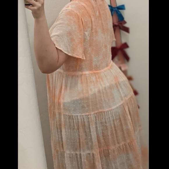Torrid size 00 M/L PEACH TIE-DYE CLIP-DOT KIMONO - Picture 7 of 12